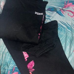 Black and Pink Floral Sweatshirt and Pants Set